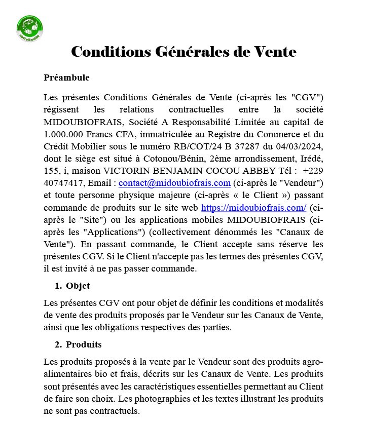 CONDICTION GENERALES DE VENTE