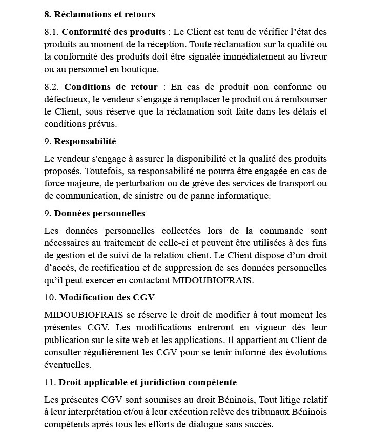 CONDICTION GENERALES DE VENTE